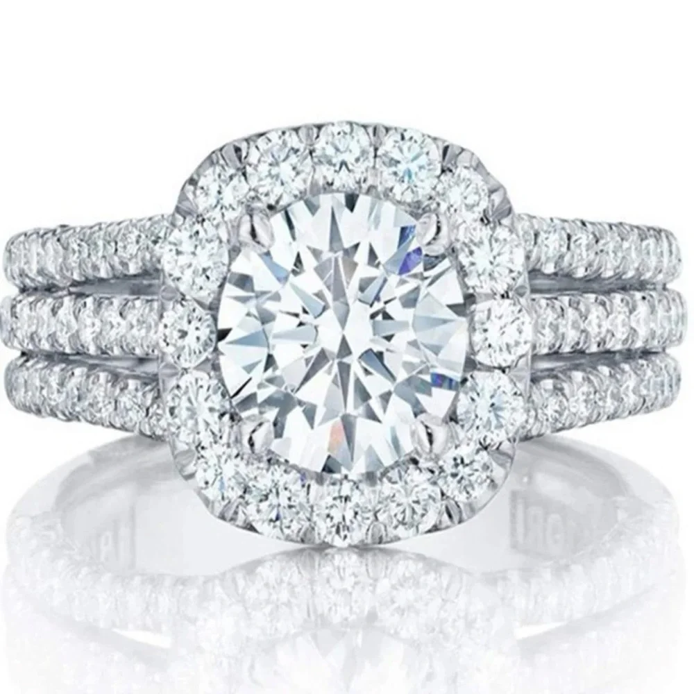 Stunning Brilliant Cubic Zirconia, Triple Band, Luxury, Glam, Engagement Ring - Picture 2 of 10